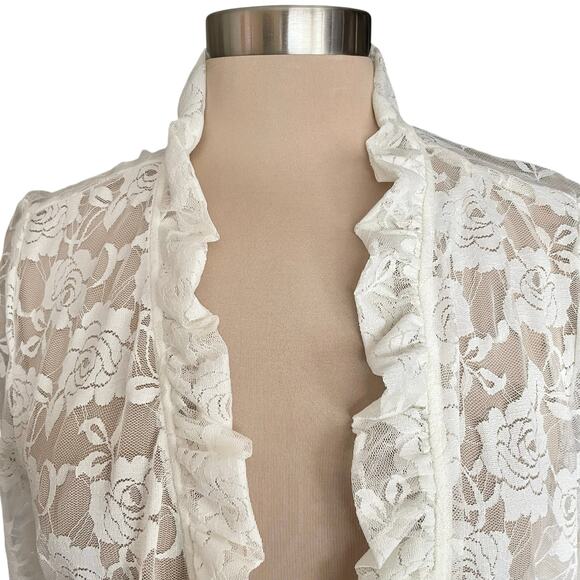 Glamour Sheer Lace Ruffled Short Sleeve Shrug Sz XL Fairy Boho Cottage Romantic - Picture 2 of 8